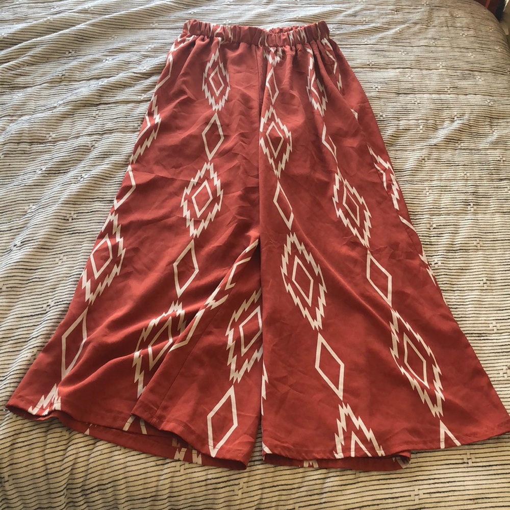Burnt Orange Mid Calf Flowy Pants